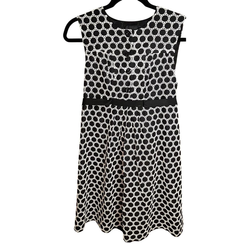 Anthropologie Anna Sui Dress Women's 8 Black/White Print Tie In Back Fully Lined